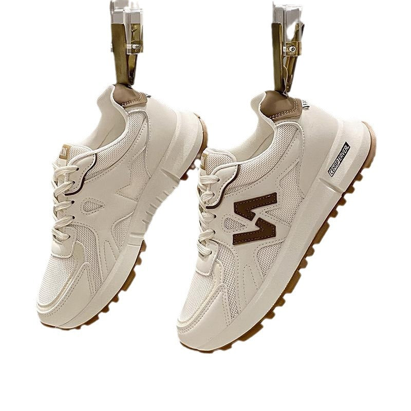Damesneakers, sporty, åndbare, gråt mesh, skridsikker ydersål; ideelle til hverdag og sport; behagelige og lette.