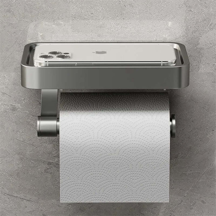 Toiletpapirholder i rustfrit stål med hylde