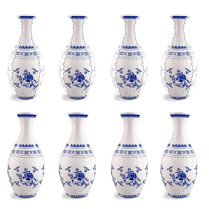 Dekorativ blomstervase, bygget af 3D puslespilsbrikker, et spændende og personligt DIY projekt.