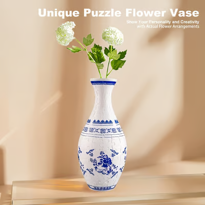 3D puslespil vase i et elegant sort design, en stilfuld twist på det moderne interiør.