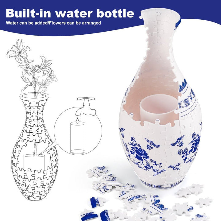 Detalje af 3D puslespil vase design, viser de unikke og sammenflettede samlestykker.