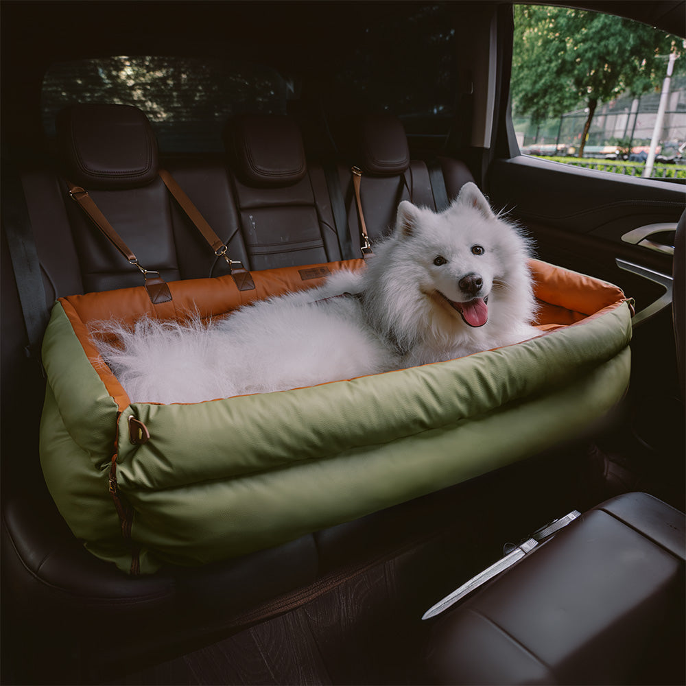 "Deluxe Hundeautositz aus Kunstleder, zweifarbig, geräumig, für mittelgroße bis große Hunde, mit Plüsch und rutschfestem Bode