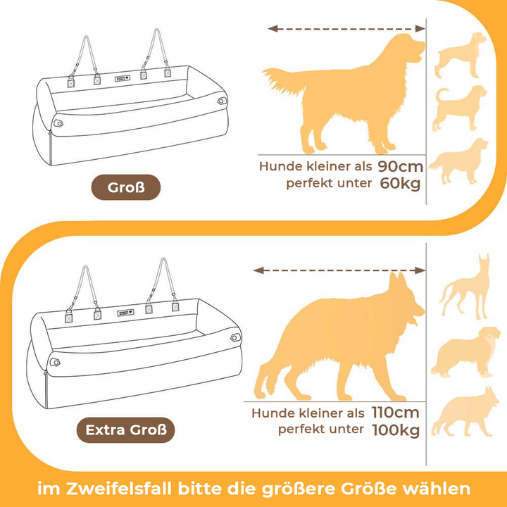 Deluxe hundeautostol i kunstlæder, tofarvet, rummelig, til mellemstore til store hunde, med plys og skridsikker bund