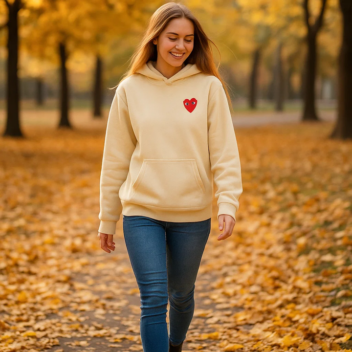 Lysfarvet kvinders hjertesweater, elegant og blød til stilfuld komfort, et must-have til kvindemode.