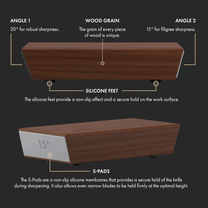 Diamantbelagt knivsliber med ergonomisk design, ideel til hurtig, præcis slibning af køkkenknive.