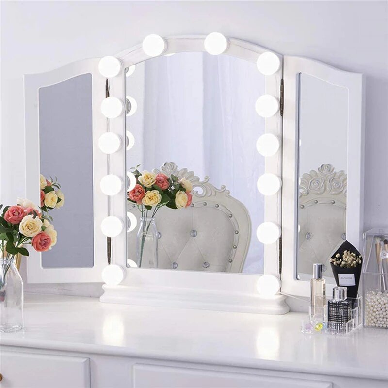 Dæmpbare LED-lamper til make-up-spejle, energibesparende med tre lystilstande for præcis make-up derhjemme.