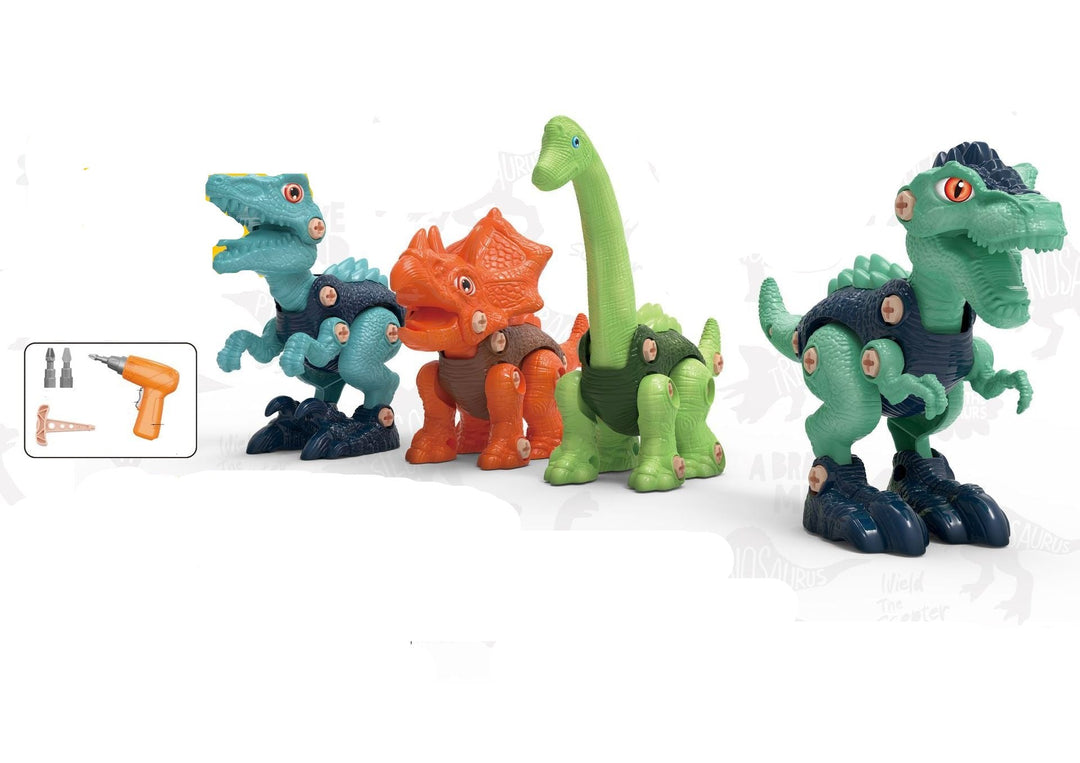 Dinosaur Konstruktionssæt til børn: Farverigt, interaktivt bygge- og skruesæt med fire modeller og børnevenligt værktøj