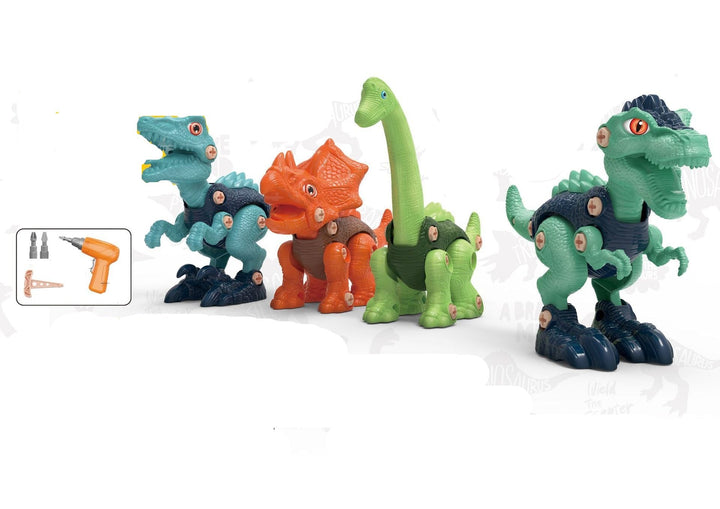 Dinosaur Konstruktionssæt til børn: Farverigt, interaktivt bygge- og skruesæt med fire modeller og børnevenligt værktøj