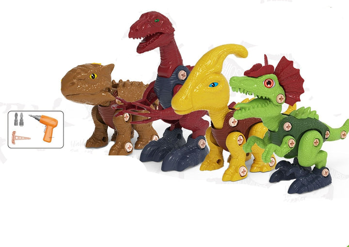 Dinosaur Konstruktionssæt til børn: Farverigt, interaktivt bygge- og skruesæt med fire modeller og børnevenligt værktøj