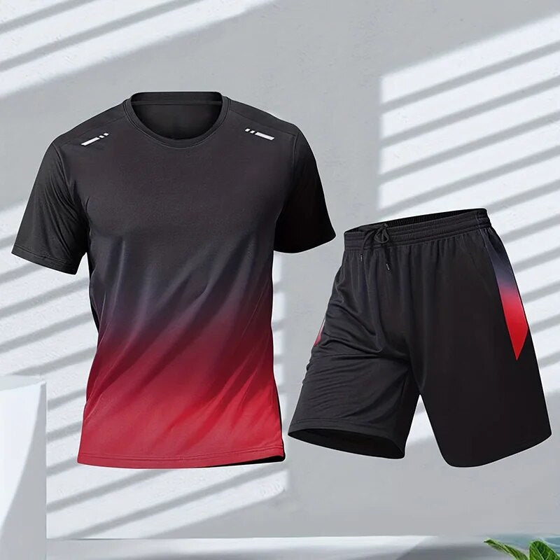 Stilfuldt mænds sportssæt til træning & fritid. Inkl. åndbar t-shirt og shorts.