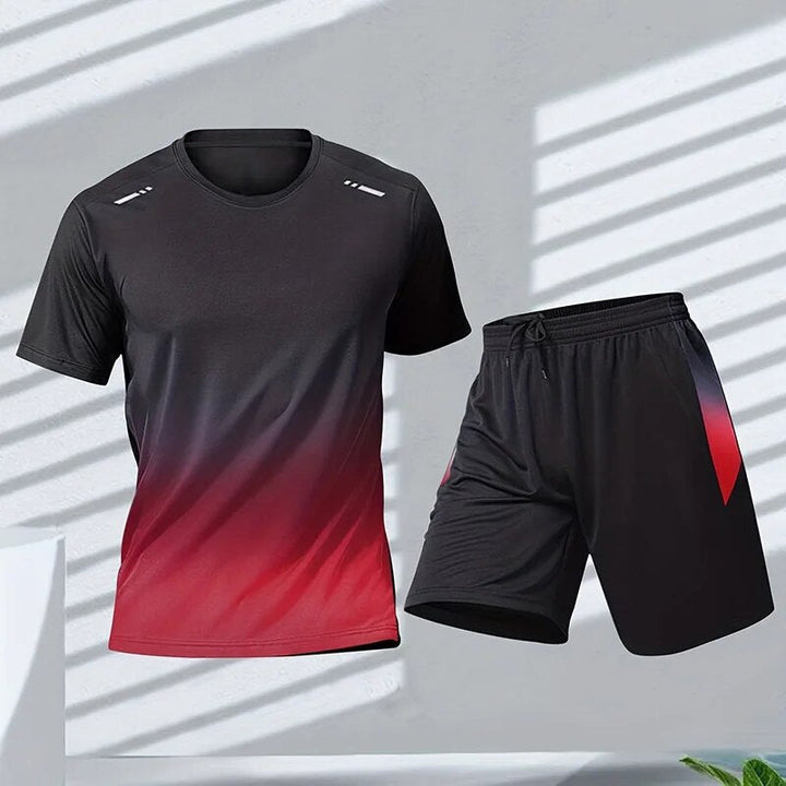 Stilfuldt mænds sportssæt til træning & fritid. Inkl. åndbar t-shirt og shorts.