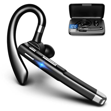 Trådløst Bluetooth 5.1 Headset i sort med dobbelt mikrofon og fleksibel ørebøjle til krystalklar kommunikation.