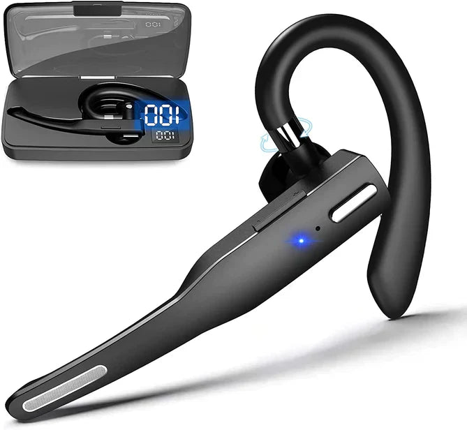 Trådløst Bluetooth 5.1 Headset i sort med dobbelt mikrofon og fleksibel ørebøjle til krystalklar kommunikation.