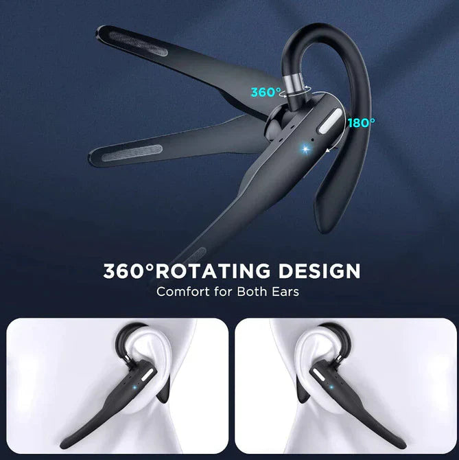 Trådløst Bluetooth 5.1 Headset i sort med dobbelt mikrofon og fleksibel ørebøjle til krystalklar kommunikation.
