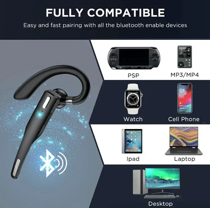 Trådløst Bluetooth 5.1 Headset, sort, dobbelt mikrofon, støjreducerende, ergonomisk, moderne design, tech gadget