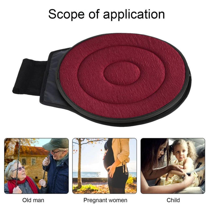 Drejbart sædepude for gravide og seniorer. Giver nem mobilitet, 360° rotation og ergonomisk aflastning i bil og hjem.