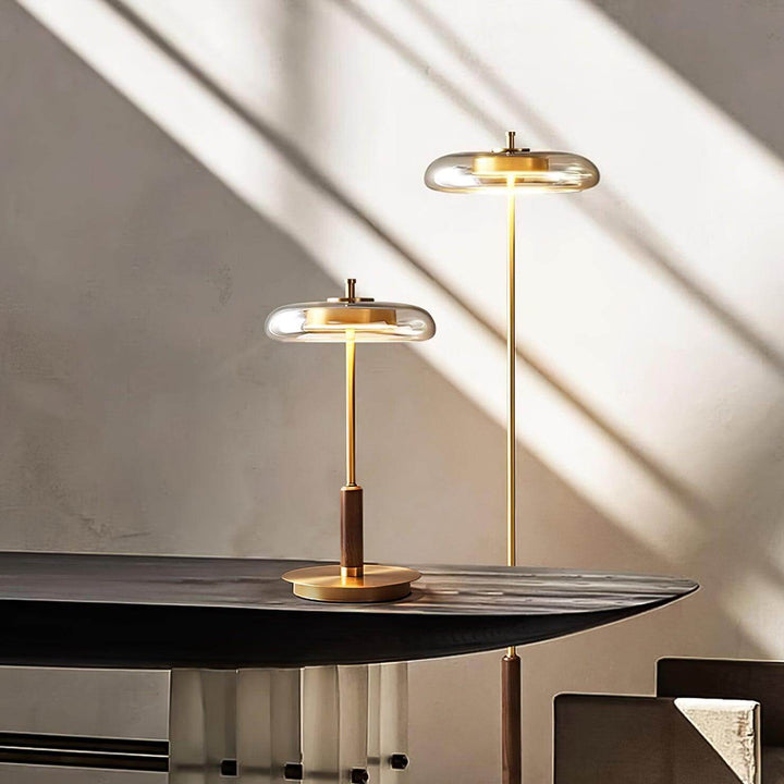 Moderne Designer Bordlampe i Glas, Træ og Metal