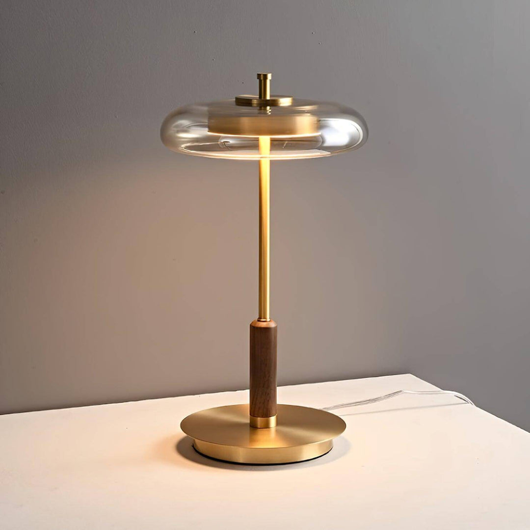 Moderne Designer Bordlampe i Glas, Træ og Metal