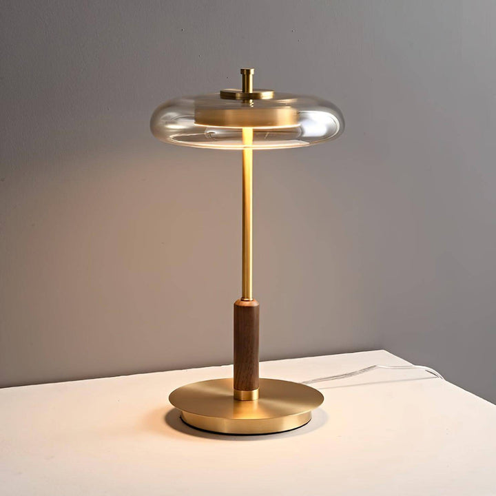 Moderne Designer Bordlampe i Glas, Træ og Metal