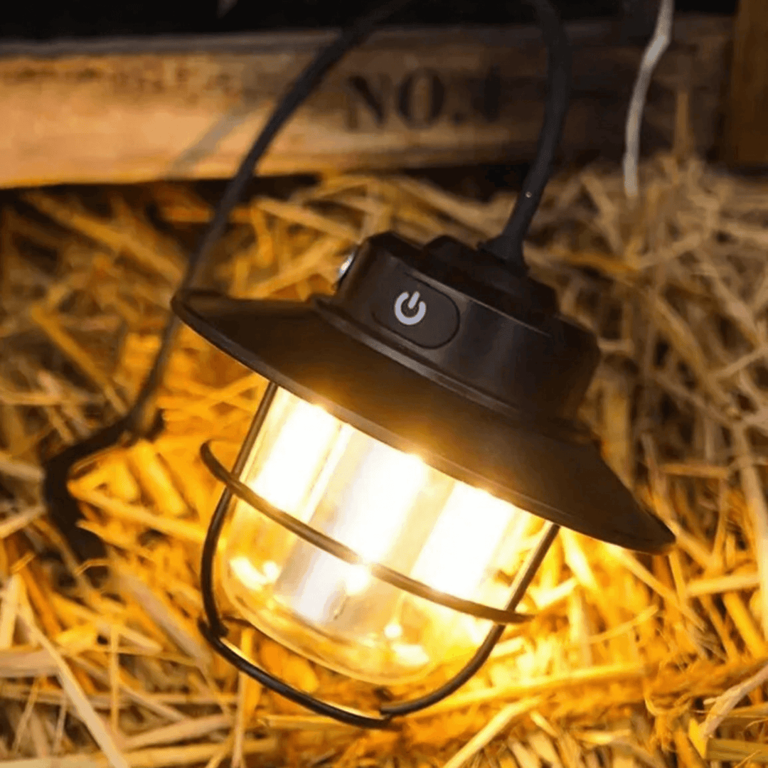 Bærbar LED-campinglampe i retrostil