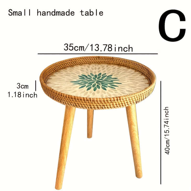 Rund rattan sidebord i naturtræ