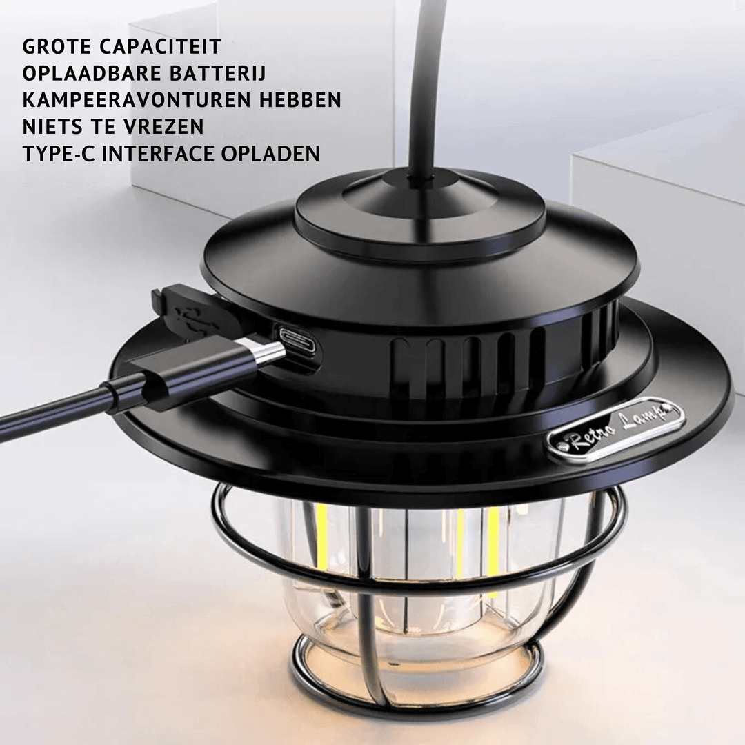 Bærbar LED-campinglampe i retrostil