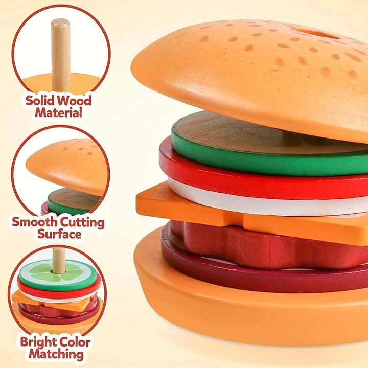 Montessori Træ Stablespil Burger - Finmotorik & Kreativitet