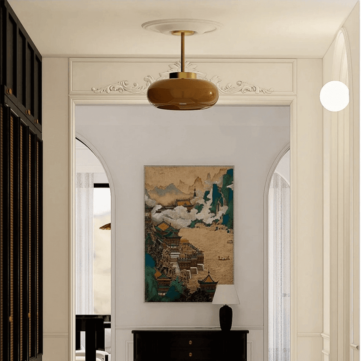Vintage loft loftlampe med orange glasskærm