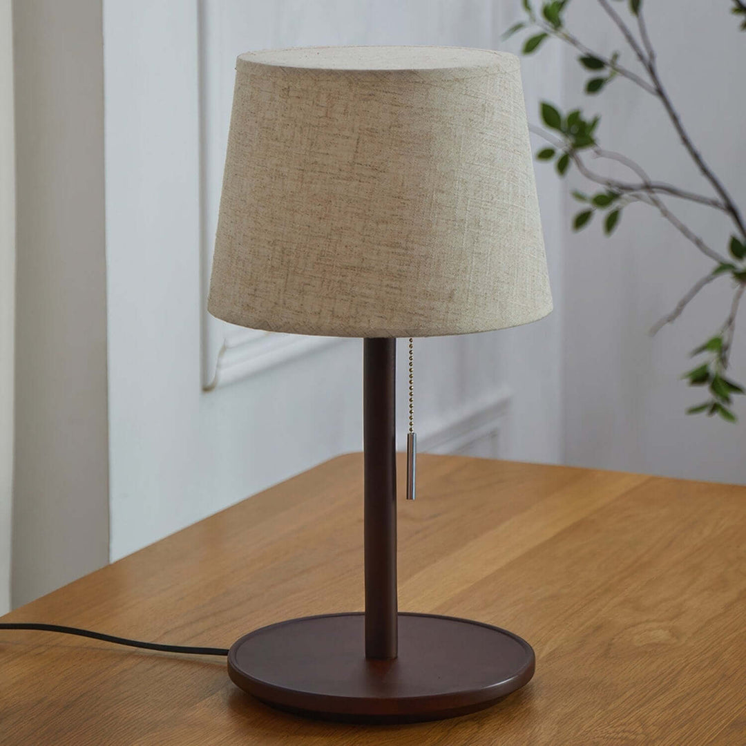 Design Bordlampe Valnøddetræ med Tekstilskærm