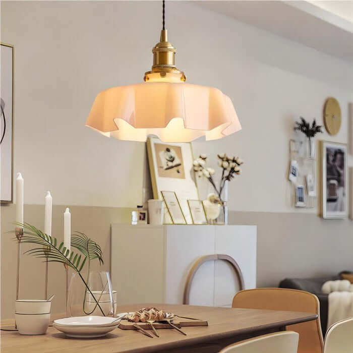 Retro Pendellampe i creme glas blomsterdesign