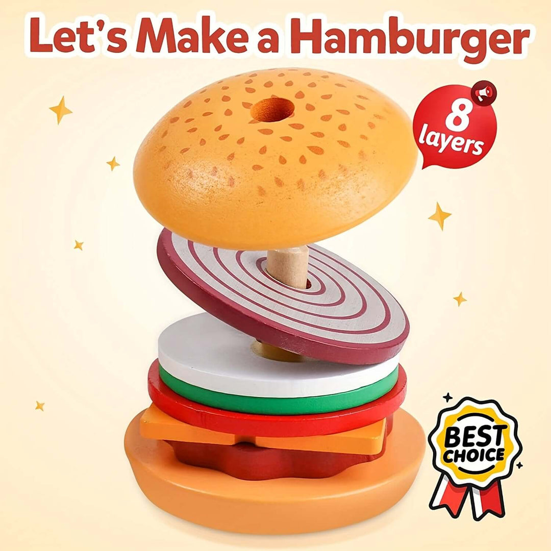 Montessori Træ Stablespil Burger - Finmotorik & Kreativitet