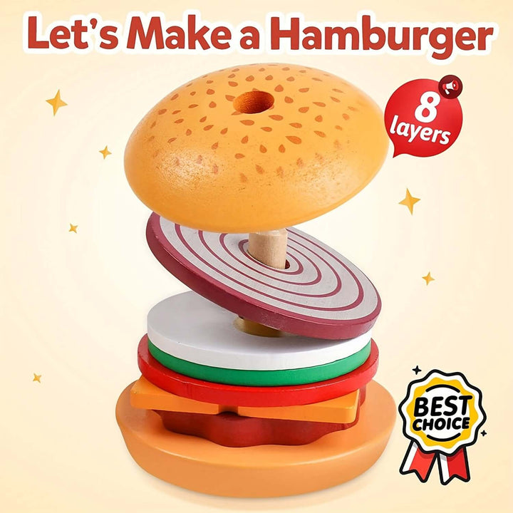 Montessori Træ Stablespil Burger - Finmotorik & Kreativitet