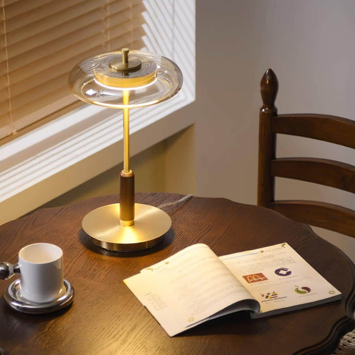 Moderne Designer Bordlampe i Glas, Træ og Metal