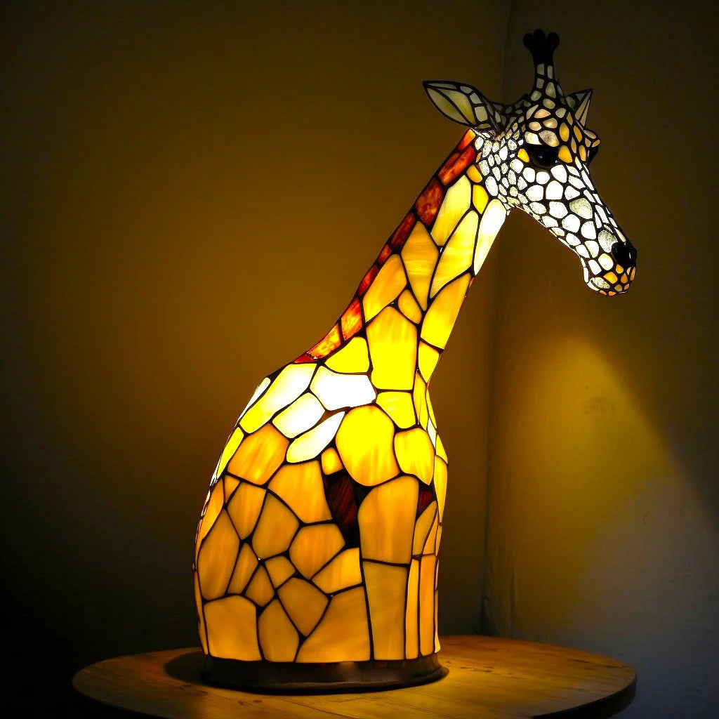 Indret din bolig med denne farverige glasdyr bordlampe. Skab et unikt og indbydende lys.