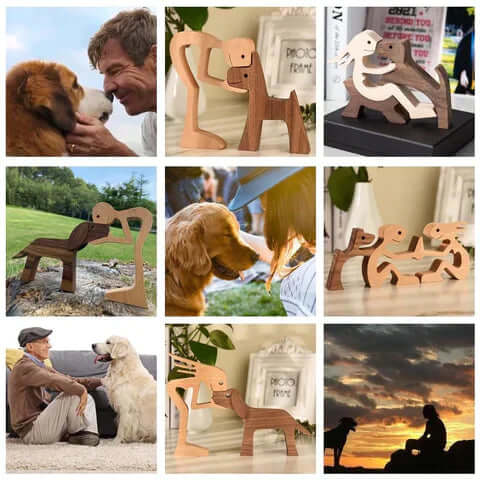 Håndudskåret Hundefigur i Træ