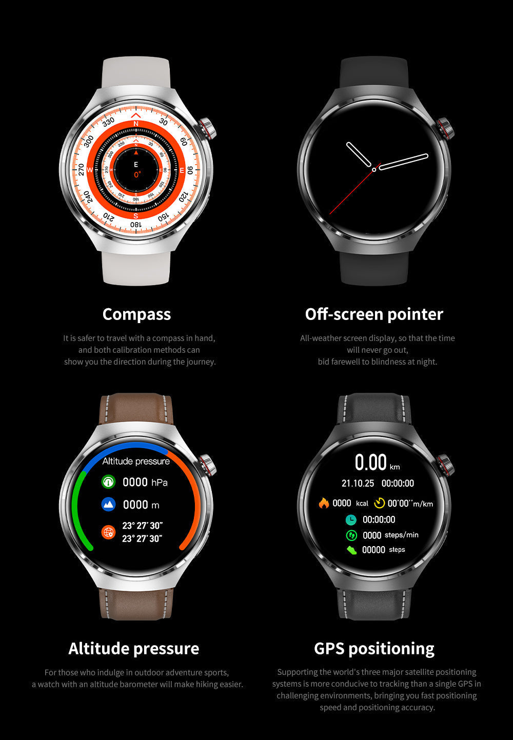 Elegant GT4 Pro Herre Smartwatch, rundt AMOLED display, sort med IP68-beskyttelse, ideel til stilbevidste teknologi-entusiaster.