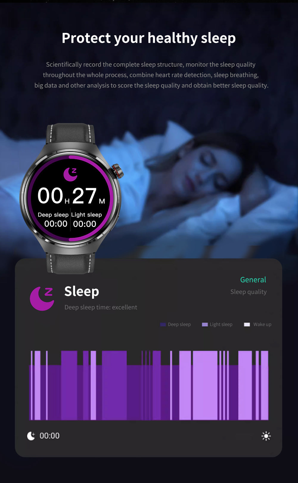 Elegant GT4 Pro Herre Smartwatch, rundt AMOLED display, sort med IP68-beskyttelse, ideel til stilbevidste teknologi-entusiaster.
