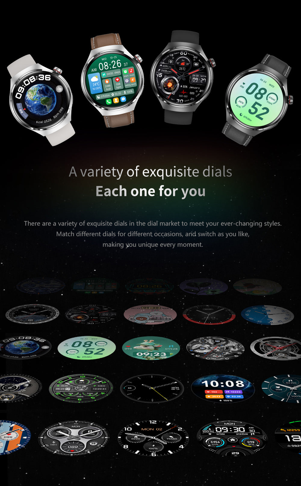 Elegant GT4 Pro Herre Smartwatch, rundt AMOLED display, sort med IP68-beskyttelse, ideel til stilbevidste teknologi-entusiaster.
