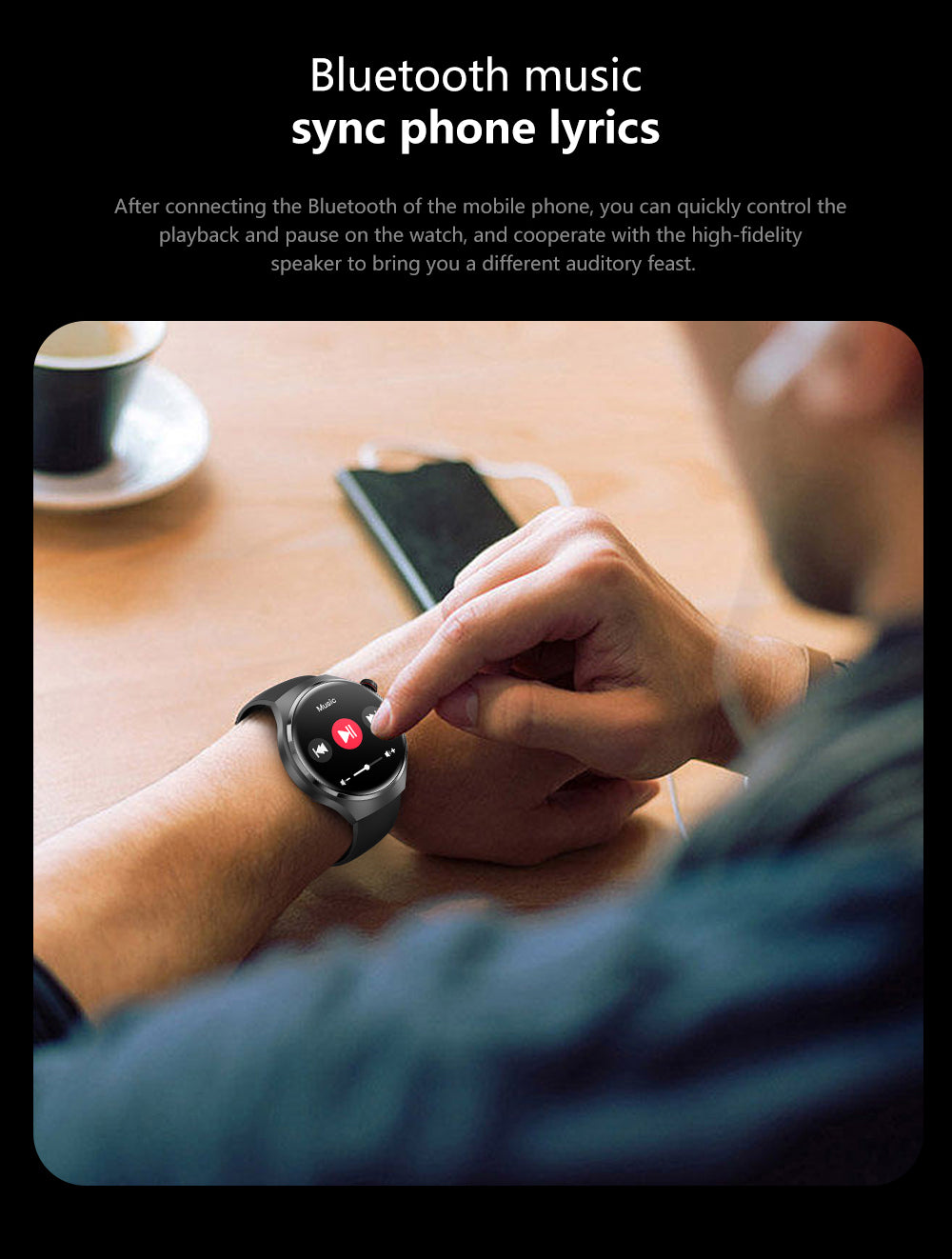 Elegant GT4 Pro Herre Smartwatch, rundt AMOLED display, sort med IP68-beskyttelse, ideel til stilbevidste teknologi-entusiaster.