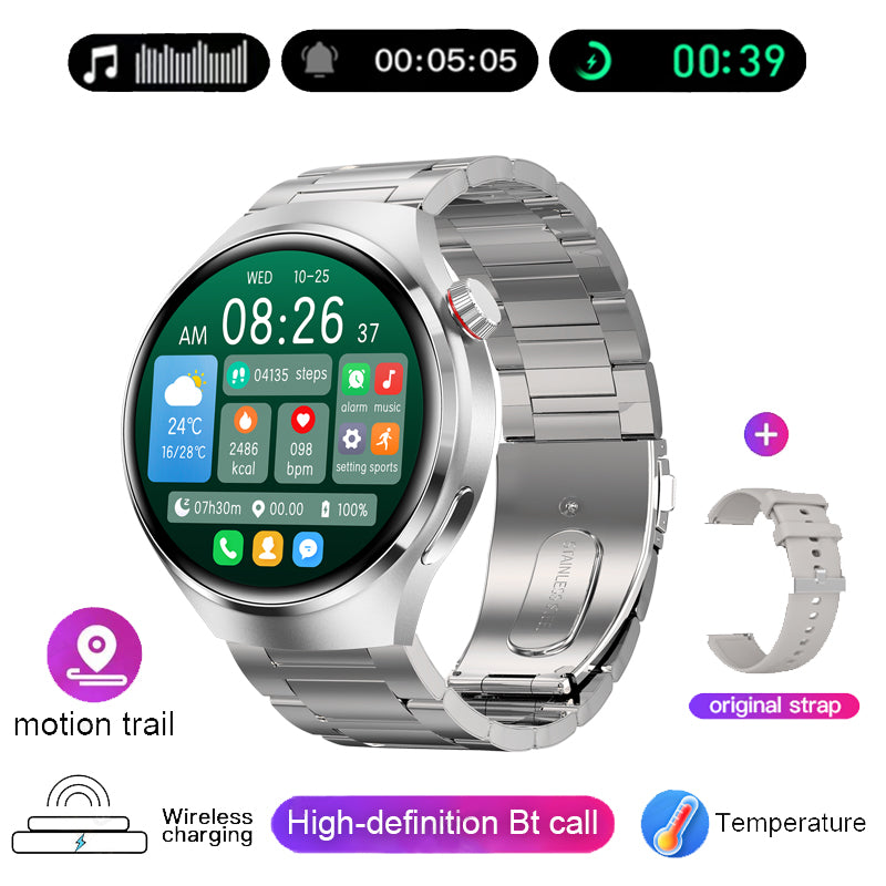 "Edle GT4 Pro Smartwatch für Herren, rundes AMOLED Display, schwarz mit IP68-Schutz, ideal für stilbewusste Technikliebhaber.