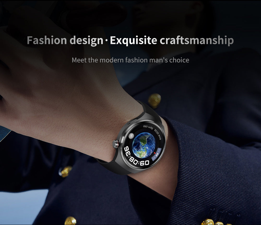 "Edle GT4 Pro Smartwatch für Herren, rundes AMOLED Display, schwarz mit IP68-Schutz, ideal für stilbewusste Technikliebhaber.