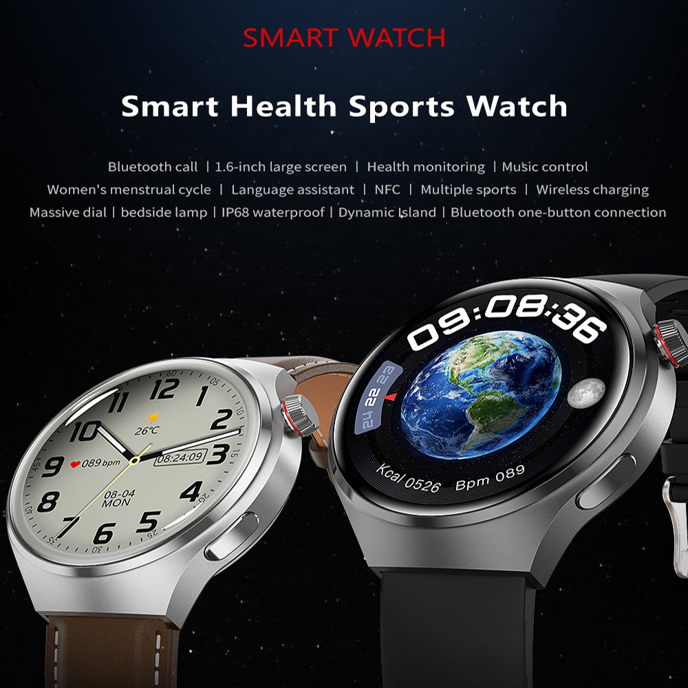 "Edle GT4 Pro Smartwatch für Herren, rundes AMOLED Display, schwarz mit IP68-Schutz, ideal für stilbewusste Technikliebhaber.