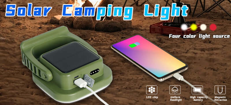 80W LED Solar Campinglampe med Magnet & Zoom