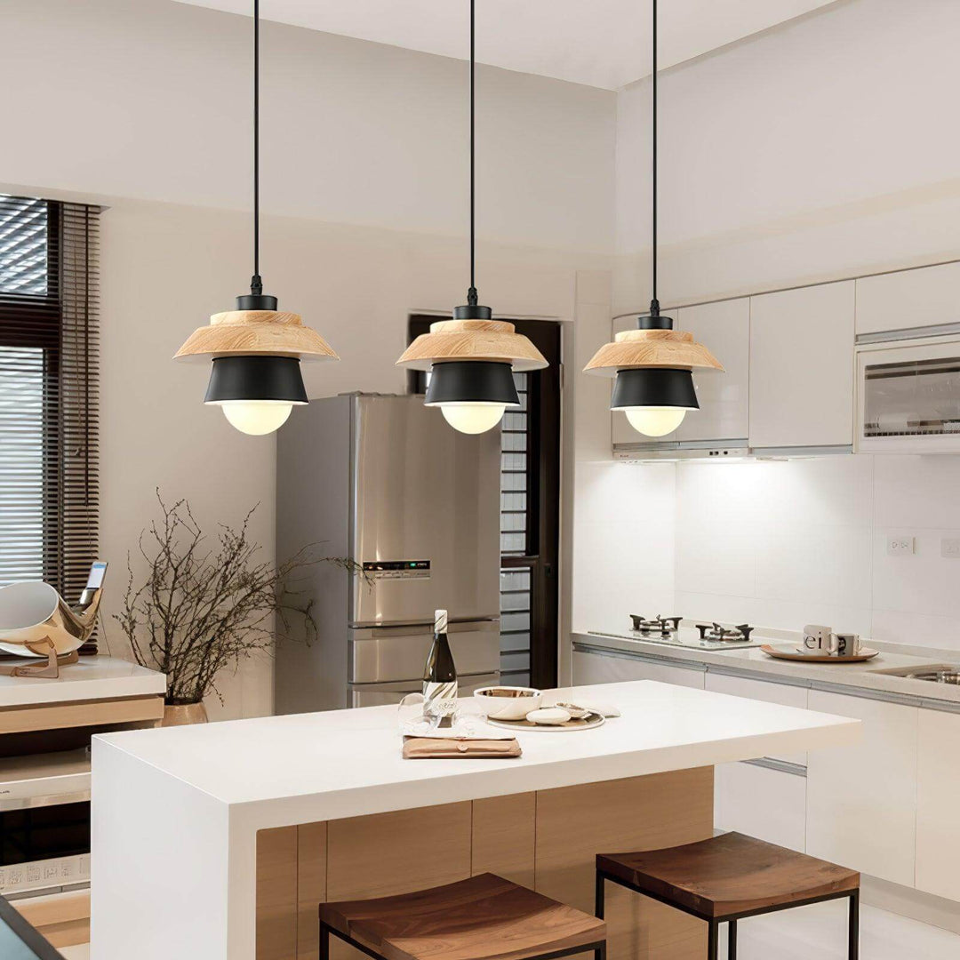 Træ og Sten Pendel Designer Lampe