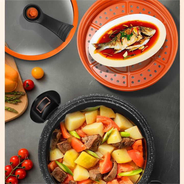 Non-stick trykkoger på 8 liter, perfekt til nem madlavning og rengøring af familiemad.