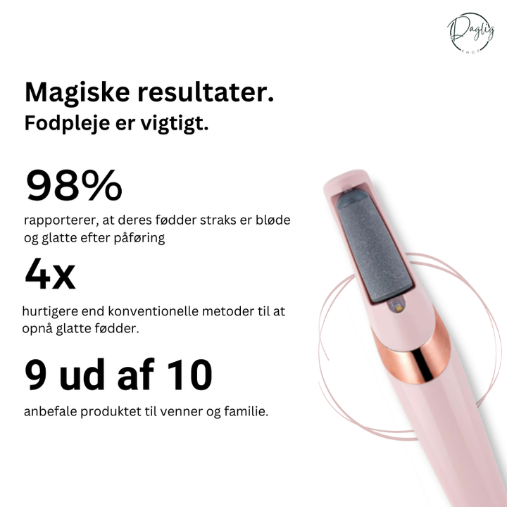 Ergonomisk fodfil i rustfrit stål til nem og skånsom fjernelse af hård hud på fødderne.