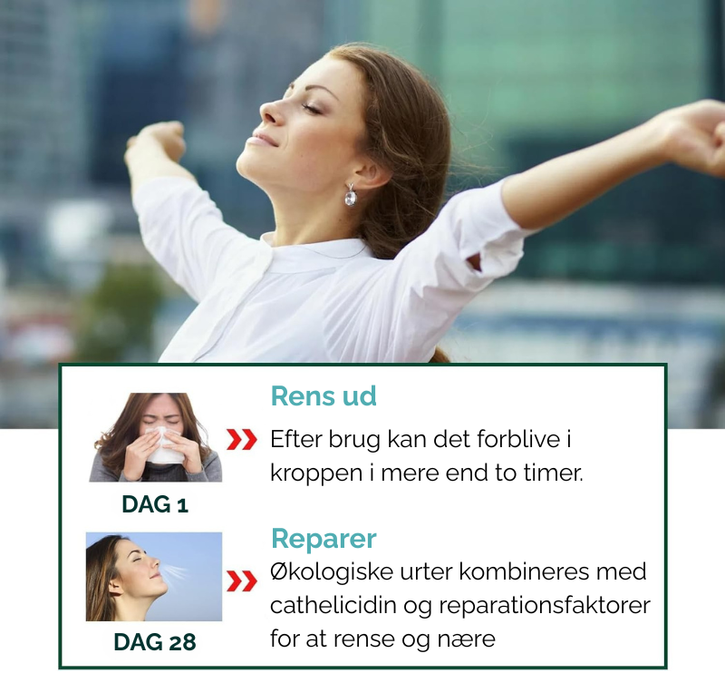 Lungerenser spray placeret i et friskt miljø. Støtter sund vejrtrækning, lindrer snorken og astma. Naturlig.