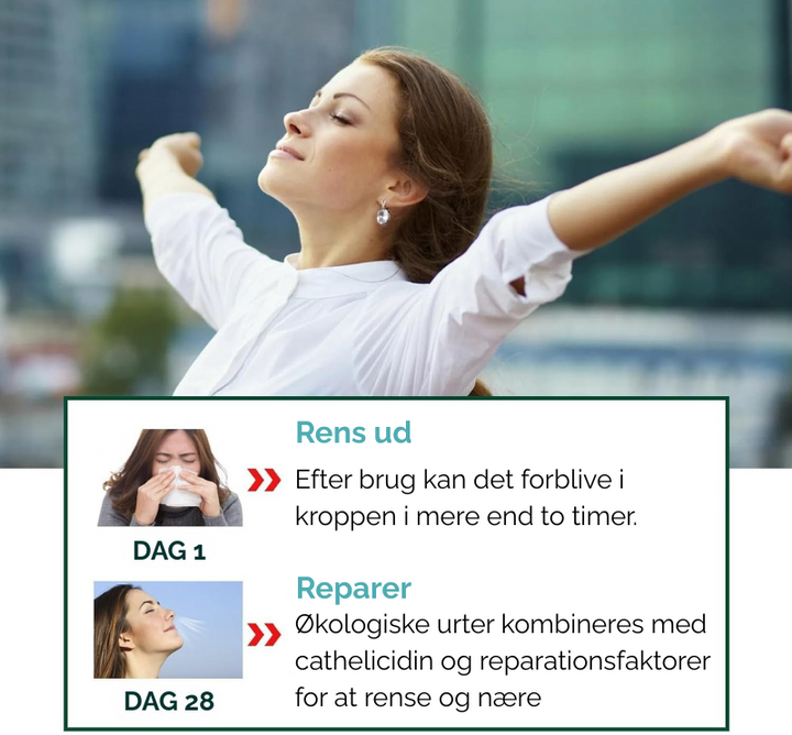 Lungerenser spray placeret i et friskt miljø. Støtter sund vejrtrækning, lindrer snorken og astma. Naturlig.