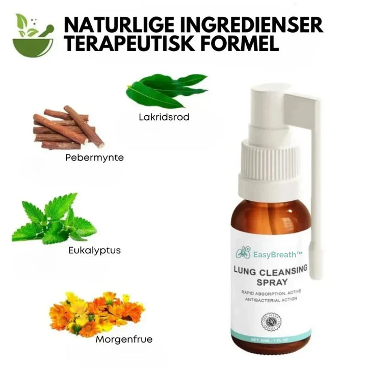 Naturlig lungerenser for afgiftning af luftvejene. Reducerer slim, hoste og fremmer friere vejrtrækning. Spray.