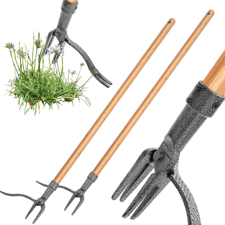 Effektiv ukrudtsfjerner med stabilt 4-klo hoved og ergonomisk håndtag til præcis rodfritagelse i haven.